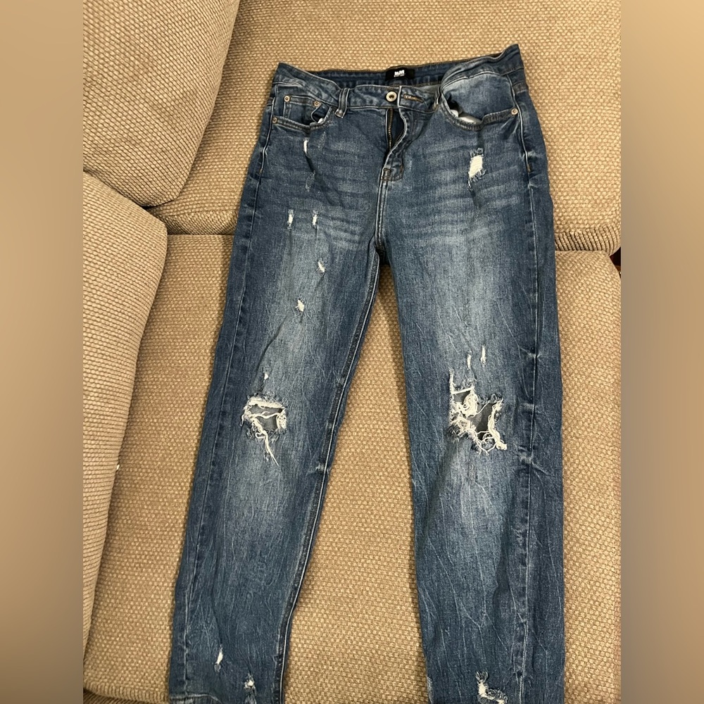 Dark blue ripped mom jeans